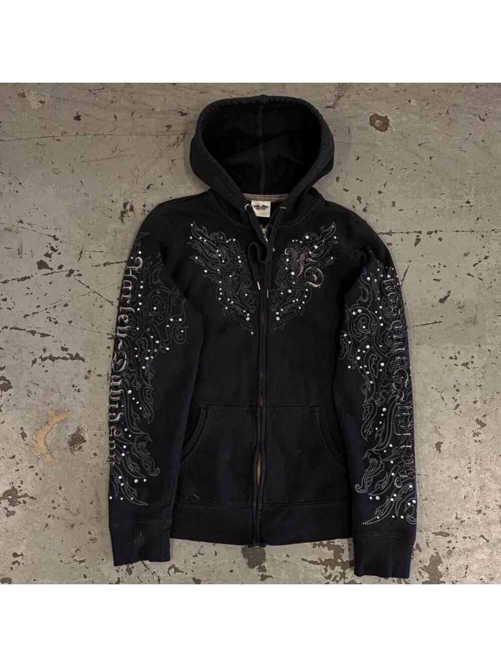 INSANE vintage Y2K Harley Davidson Black Zip Up Hoodie